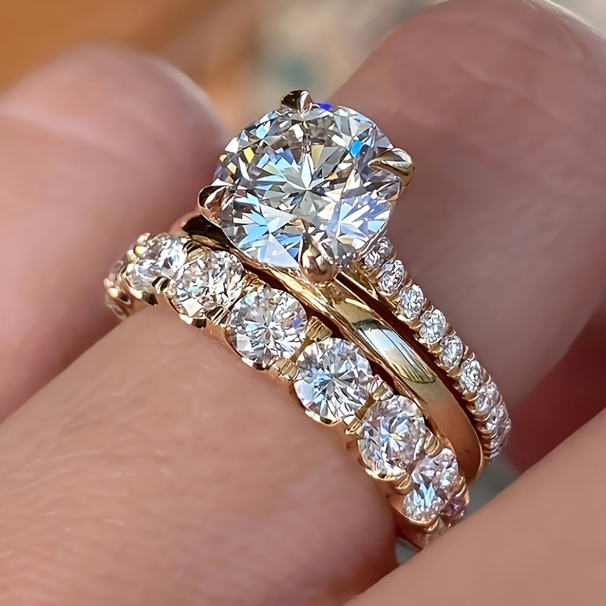 3-Piece Women's Ring Set Four Prong CZ Classic Style Faux Jewelry